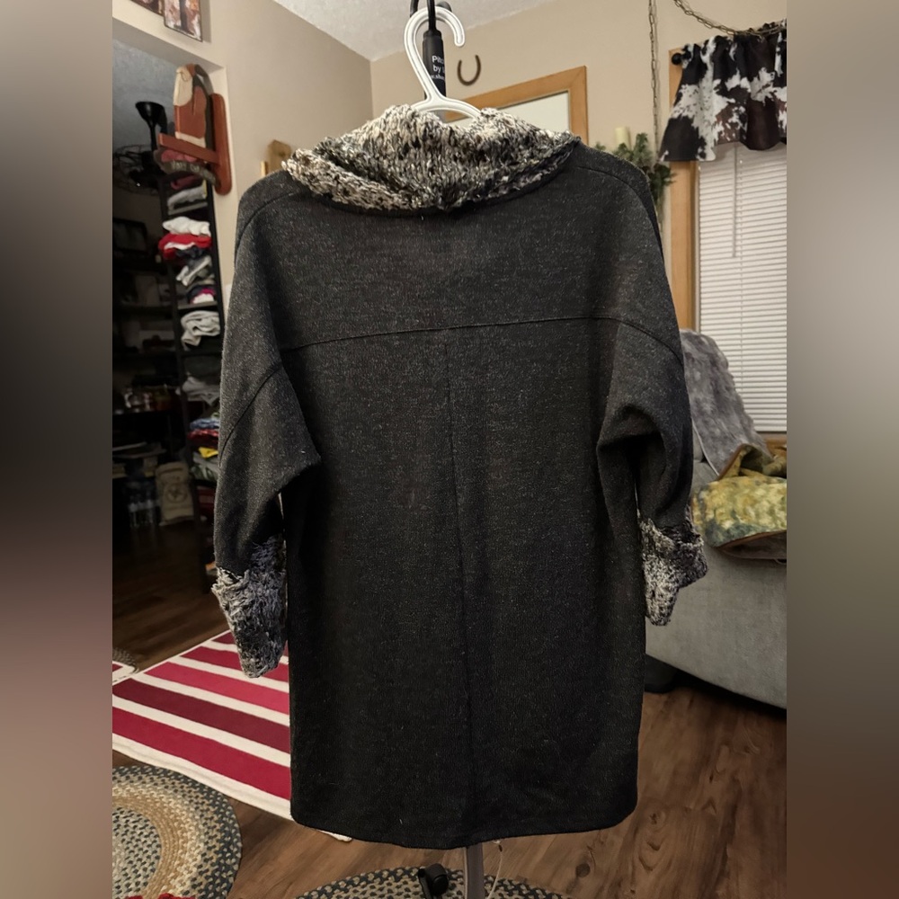 Elegant Charcoal and Heather Women's Cowl Neck Sweater - Picture 2 of 2